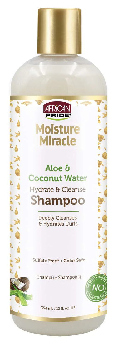African Pride Moisture Miracle Aloe & Coconut Water Hydrate & Cleanse Shampoo – 12oz - ANNS BEAUTY SUPPLY